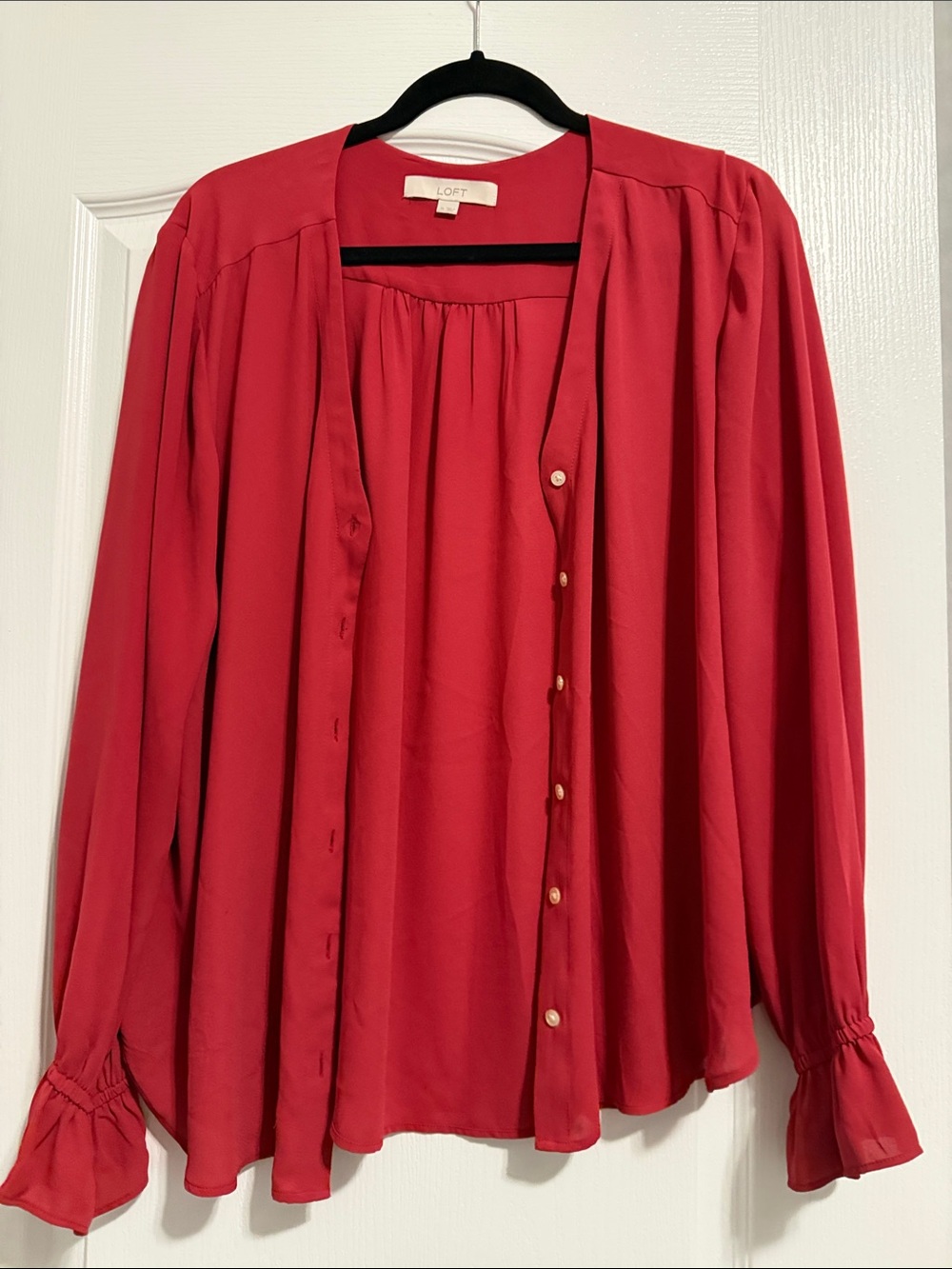 LOFT Coral-Red Button Front Blouse